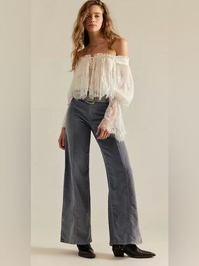 NWT FREE PEOPLE WE THE FREE LIBRE CORD WIDE LEG JEANS MOCKINGBIRD